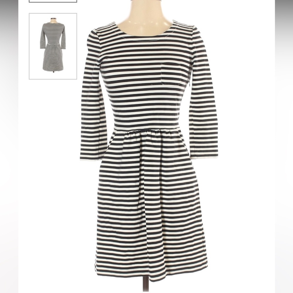 JCrew black and white striped dress with pockets